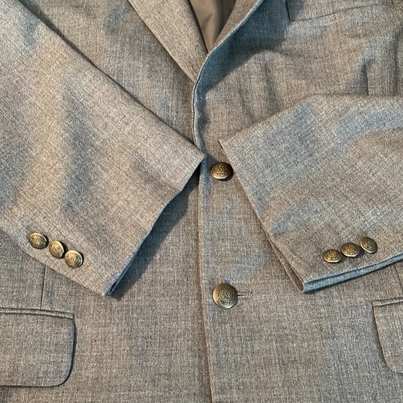 📸Bernhard Altmann Gray Men Suit Jacket Blazer Bronze Crescent Buttons 44 Long - Picture 5 of 17